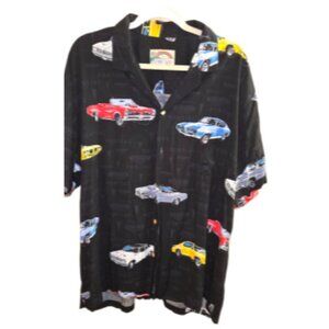 Paradise Found Vintage Car Men's Black Button Down Shirt XL